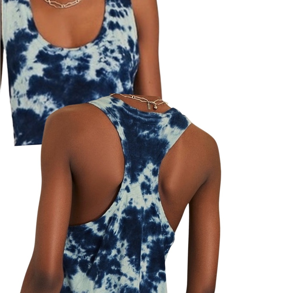 MOTHER Breezy Scoop Neck 'Parting the Waters' Tie Dye Linen Racerback Tank (S)